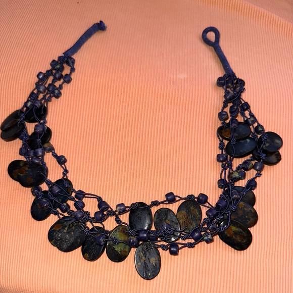 Blue and gold carved beads made from natural bone necklace - Picture 9 of 9